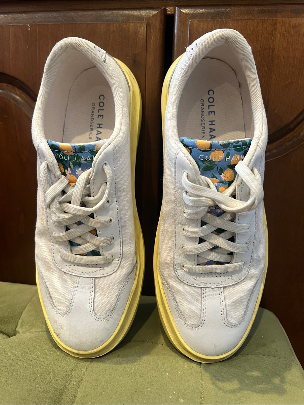 White Canvas Sneakers with Yellow Sole by Cole Haan - Picture 3 of 7